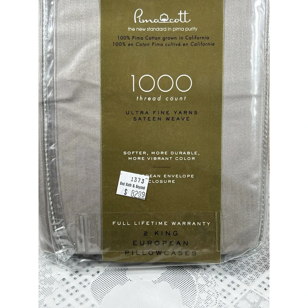 Wamsutta Dream Zone 2 Pillowcases 1000 Thread Count Pima Cotton Grey Solid KING